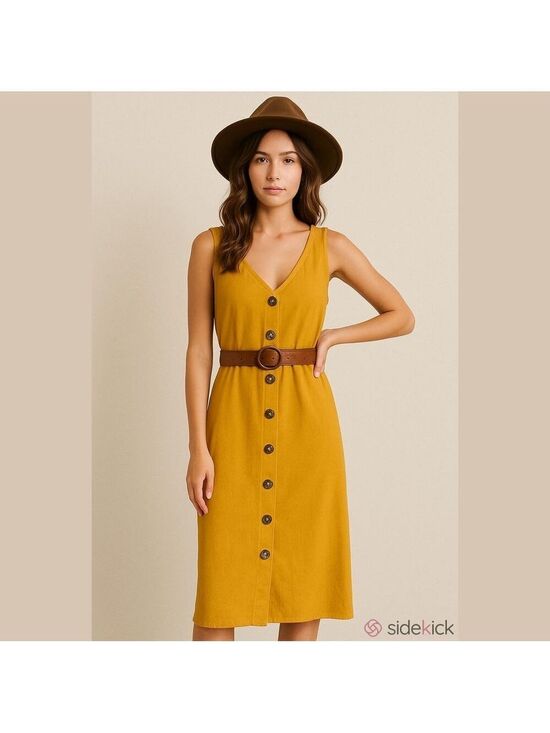 Derek Heart Dresses & Skirts - Derek Heart Mustard Midi Dress with Buttons, Plus Size 3X